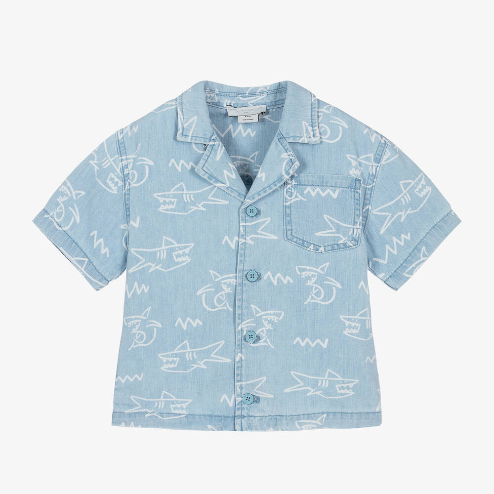 Stella McCartney Kids - Boys Light Blue Denim Shark Shirt | Childrensalon