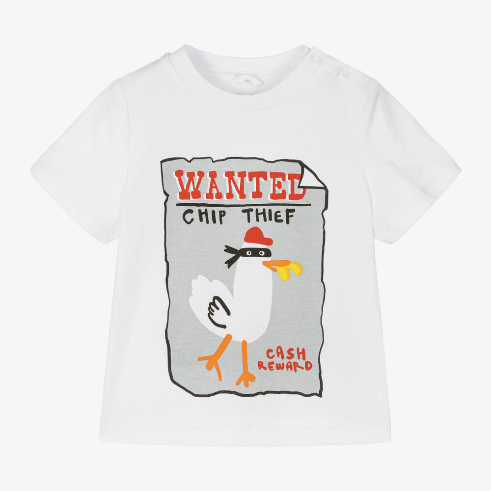 Stella McCartney Kids - Boys White Organic Cotton Seagull T-Shirt | Childrensalon