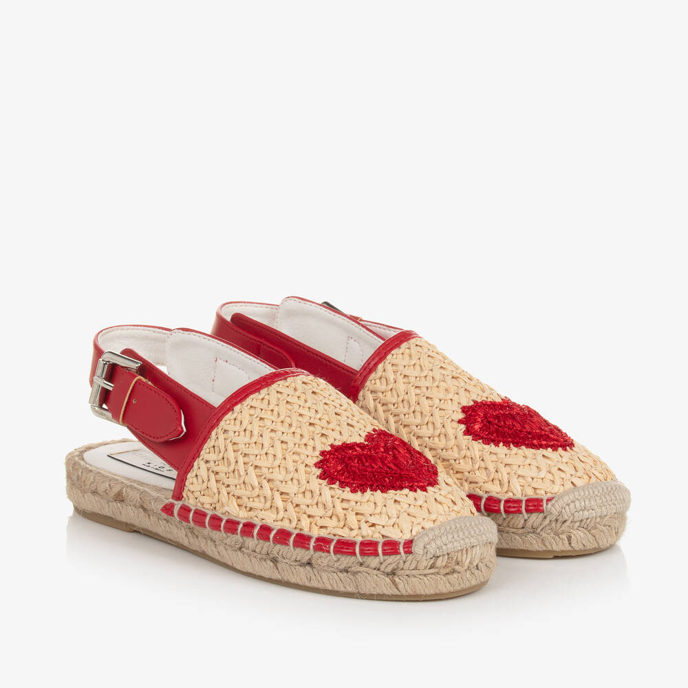 Stella McCartney Kids - Girls Beige Rafia Heart Espadrilles | Childrensalon