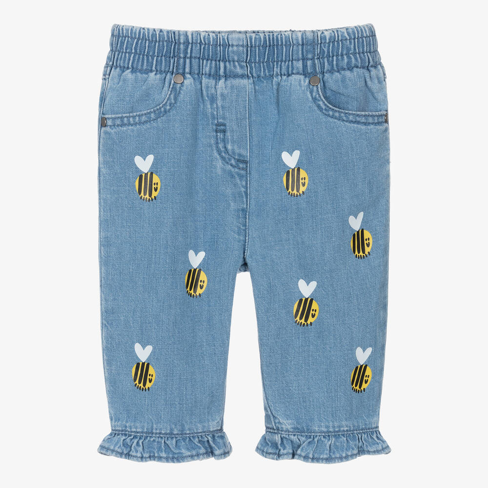 Stella McCartney Kids - Girls Blue Denim Bee Jeans | Childrensalon