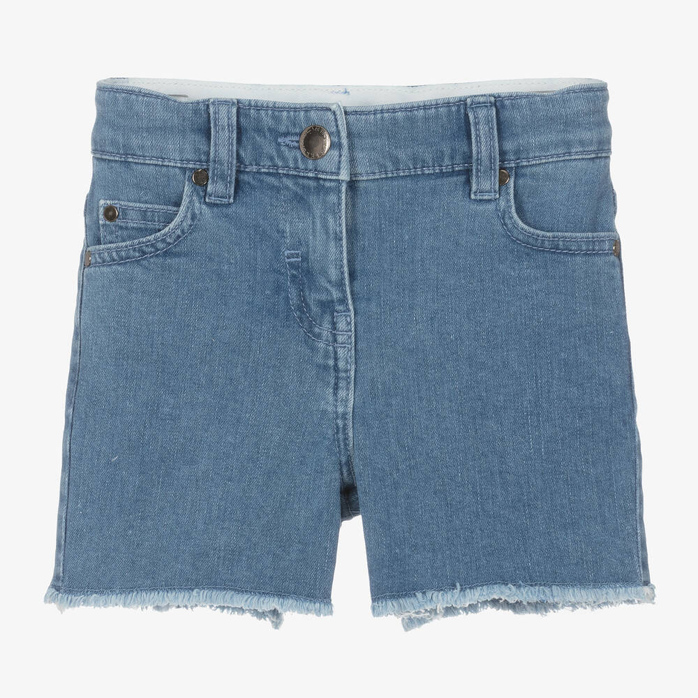 Stella McCartney Kids - Girls Blue Denim Heart Shorts | Childrensalon