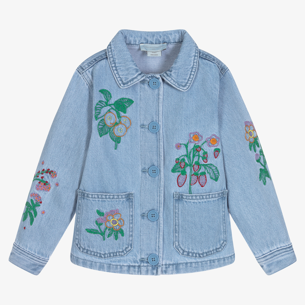 Stella McCartney Kids - Girls Blue Floral Denim Jacket | Childrensalon ...
