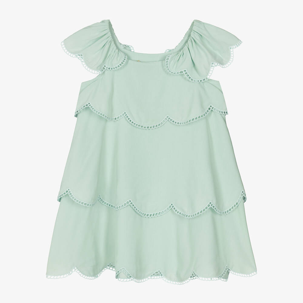 Stella McCartney Kids -  فستان بطبقات لون أخضر  | Childrensalon