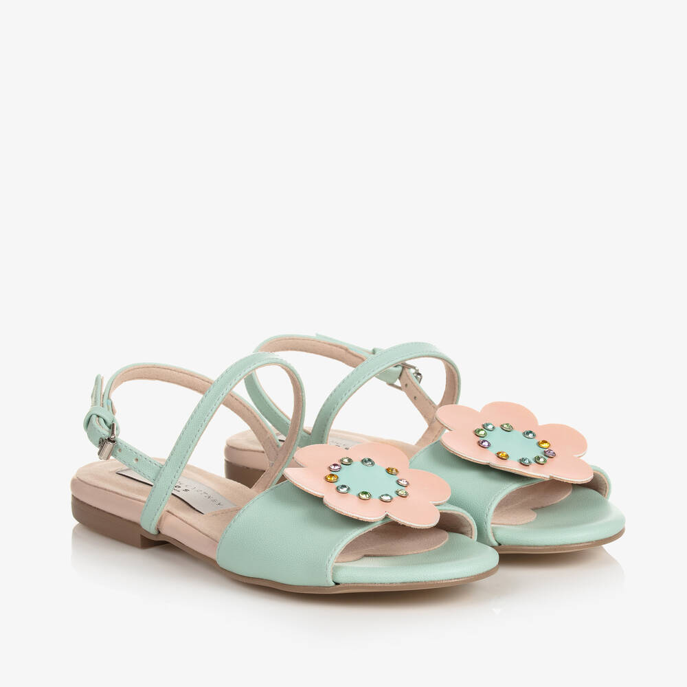 Stella McCartney Kids - Girls Green & Pink Flower Sandals | Childrensalon