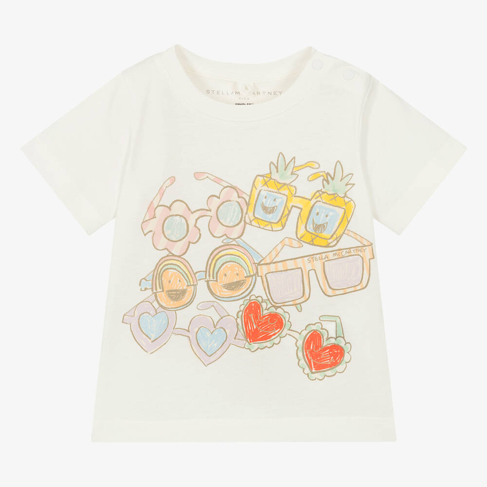 Stella McCartney Kids - تيشيرت أطفال بناتي قطن عضوي لون عاجي | Childrensalon