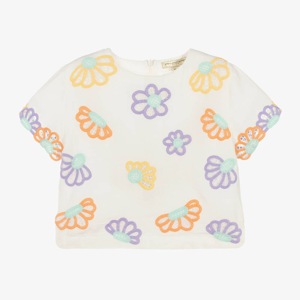 Stella McCartney Kids - Girls Ivory Floral Linen Blouse | Childrensalon