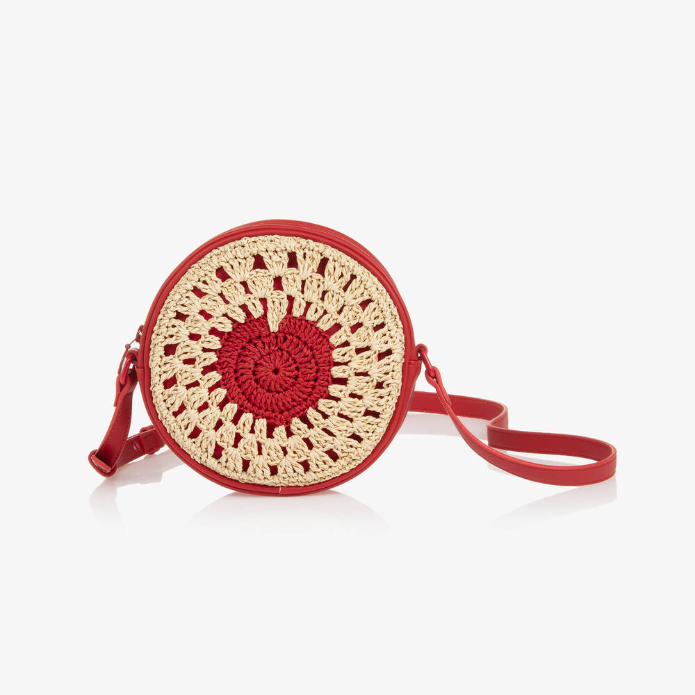 Stella McCartney Kids - Girls Red & Beige Raffia Bag (19cm) | Childrensalon