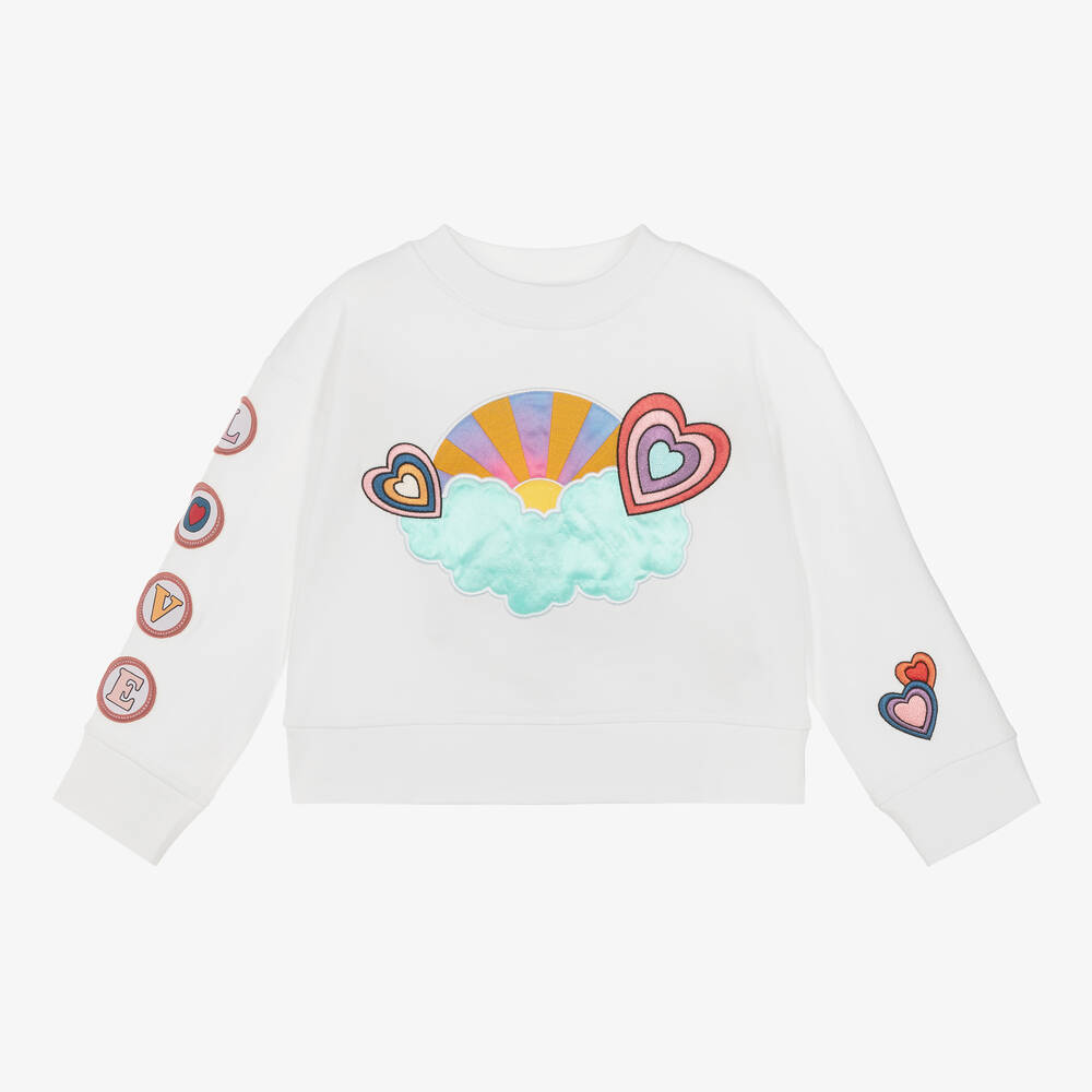 Stella McCartney Kids - سويتشيرت بطبعة قلوب قطن عضوي لون أبيض للبنات | Childrensalon