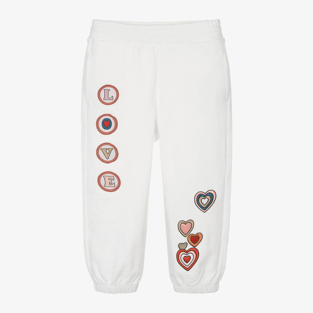 Stella McCartney Kids - Girls White Cotton Hearts Joggers | Childrensalon