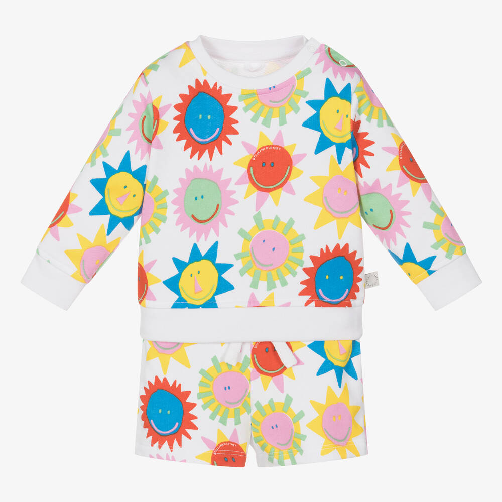 Stella McCartney Kids - Белый хлопковый короткий спортивный костюм для девочек | Childrensalon