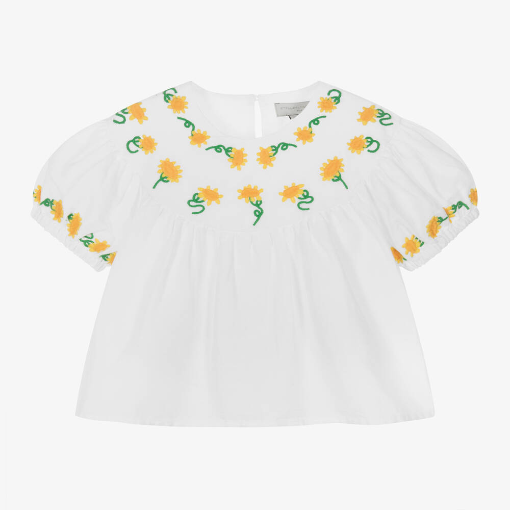 Stella McCartney Kids - Girls White Linen Sunflower Blouse | Childrensalon