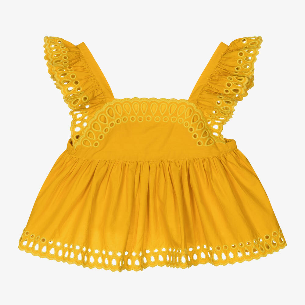 Stella McCartney Kids - Girls Yellow Broderie Anglaise Blouse | Childrensalon