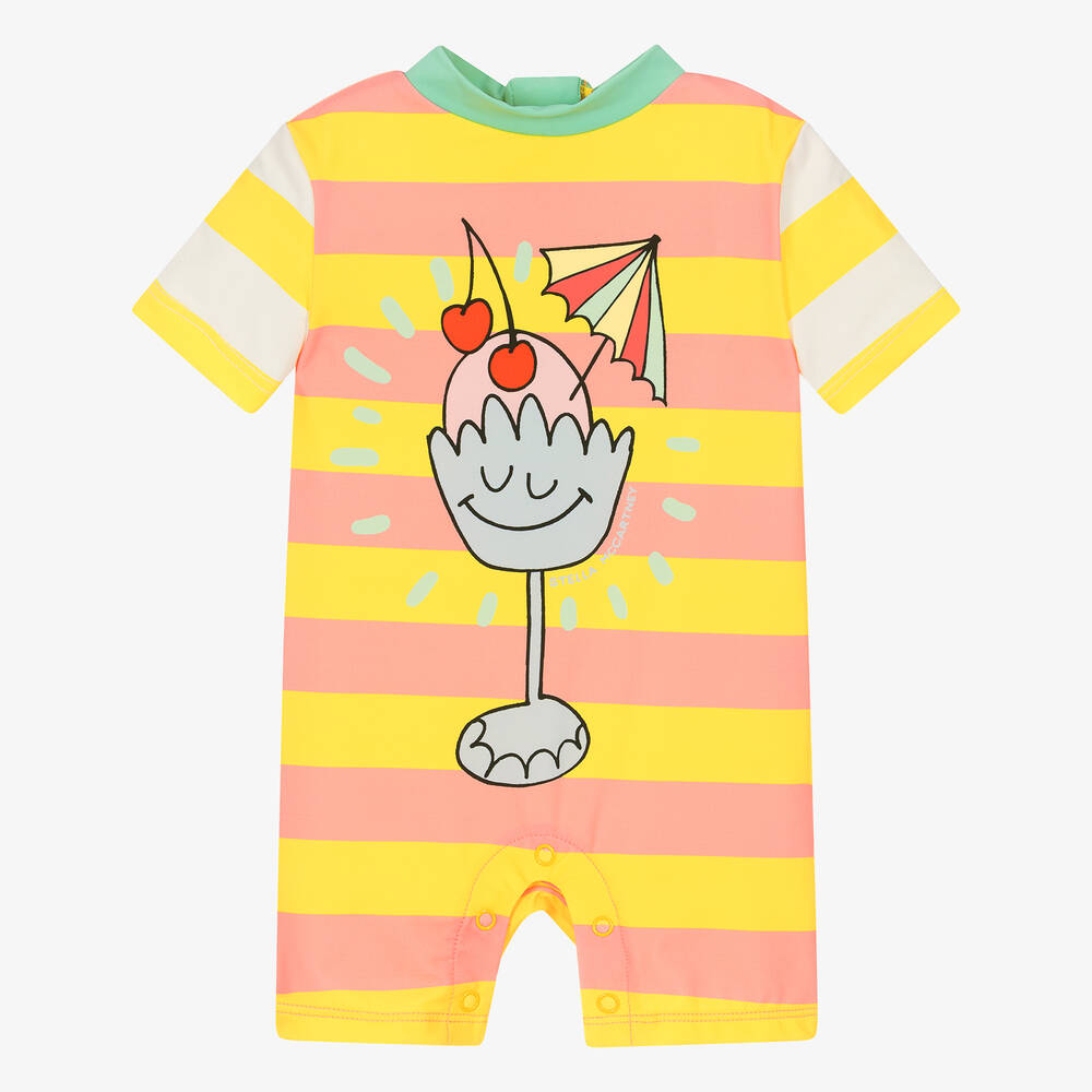 Stella McCartney Kids - Girls Yellow & Pink Striped Sun Suit | Childrensalon