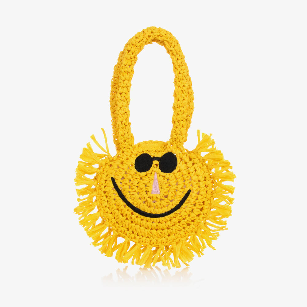 Stella McCartney Kids - Girls Yellow Straw Sun Bag (16cm) | Childrensalon