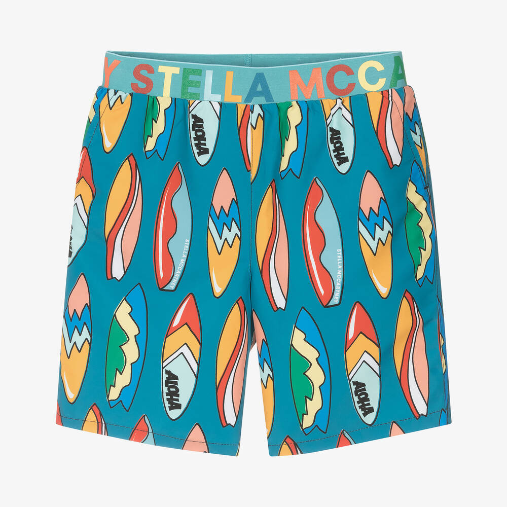 Stella McCartney Kids - Teen Boys Blue Surfboard Print Swim Shorts | Childrensalon