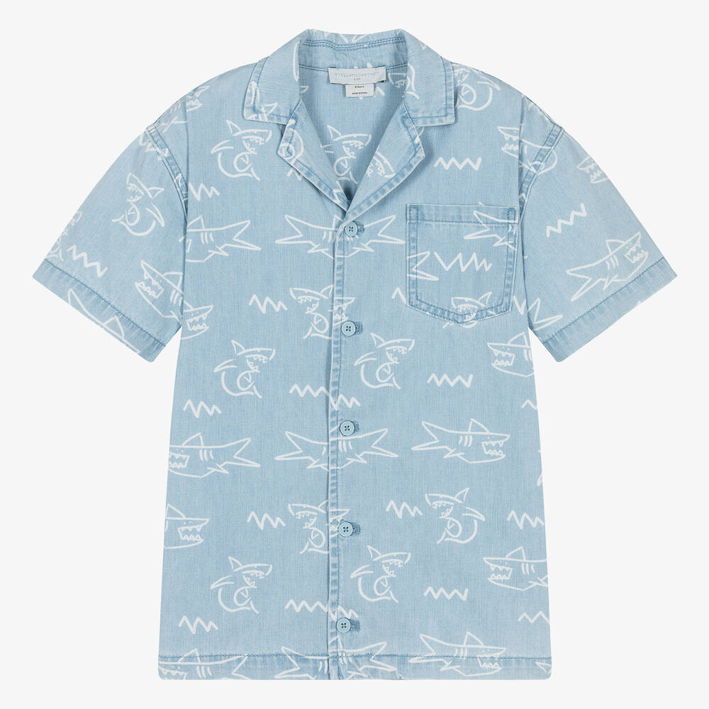 Stella McCartney Kids - Teen Boys Light Blue Denim Shark Shirt | Childrensalon