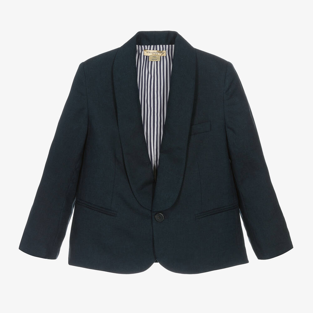 Stella McCartney Kids - Teen Boys Navy Blue Linen Blazer | Childrensalon