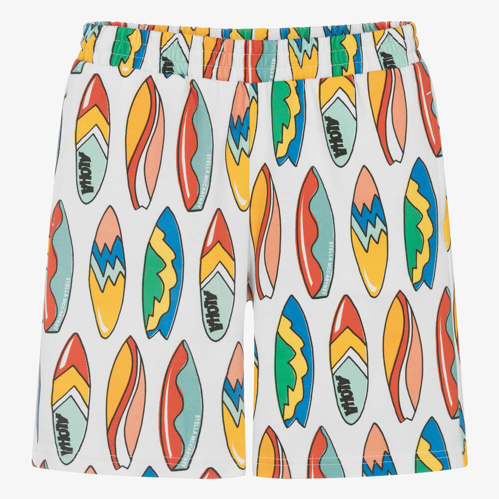 Stella McCartney Kids - Teen Boys White Surfboard Print Cotton Shorts | Childrensalon