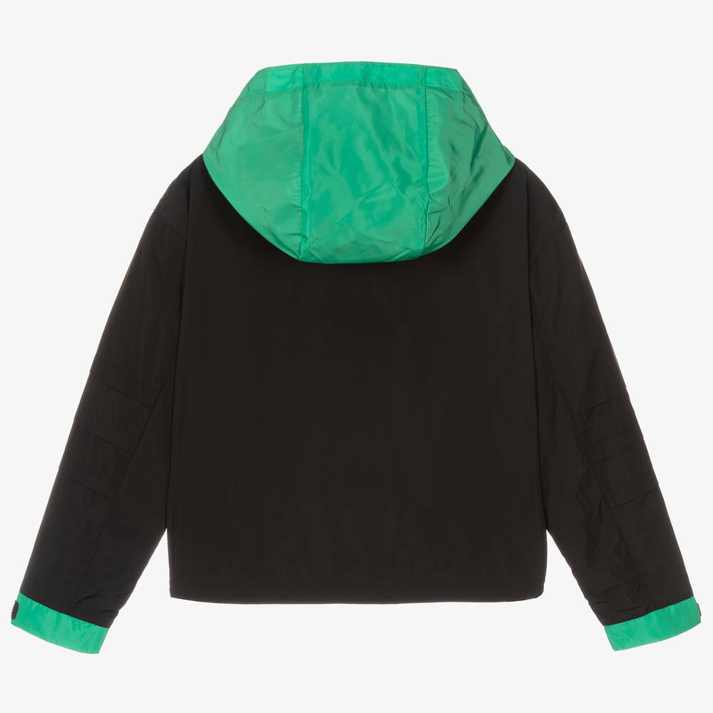 Stella McCartney Kids logo-print cotton hooded jacket - Black