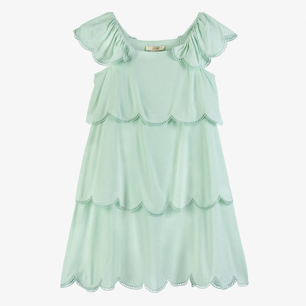 Stella McCartney Kids - فستان بطبقات فيسكوز لون أخضر للمراهقات | Childrensalon