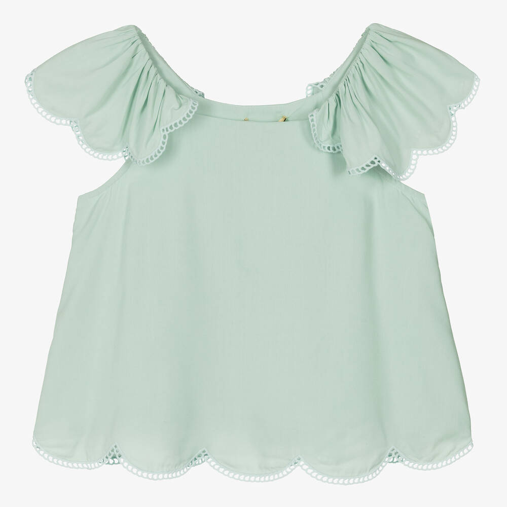 Stella McCartney Kids - Teen Girls Green Viscose Scalloped Blouse | Childrensalon