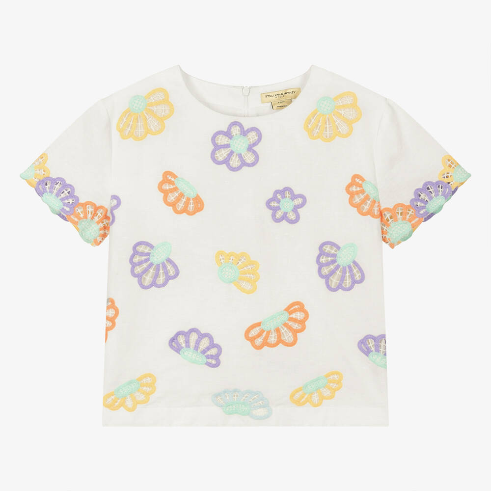 Stella McCartney Kids - Teen Girls Ivory Floral Linen & Cotton Blouse | Childrensalon