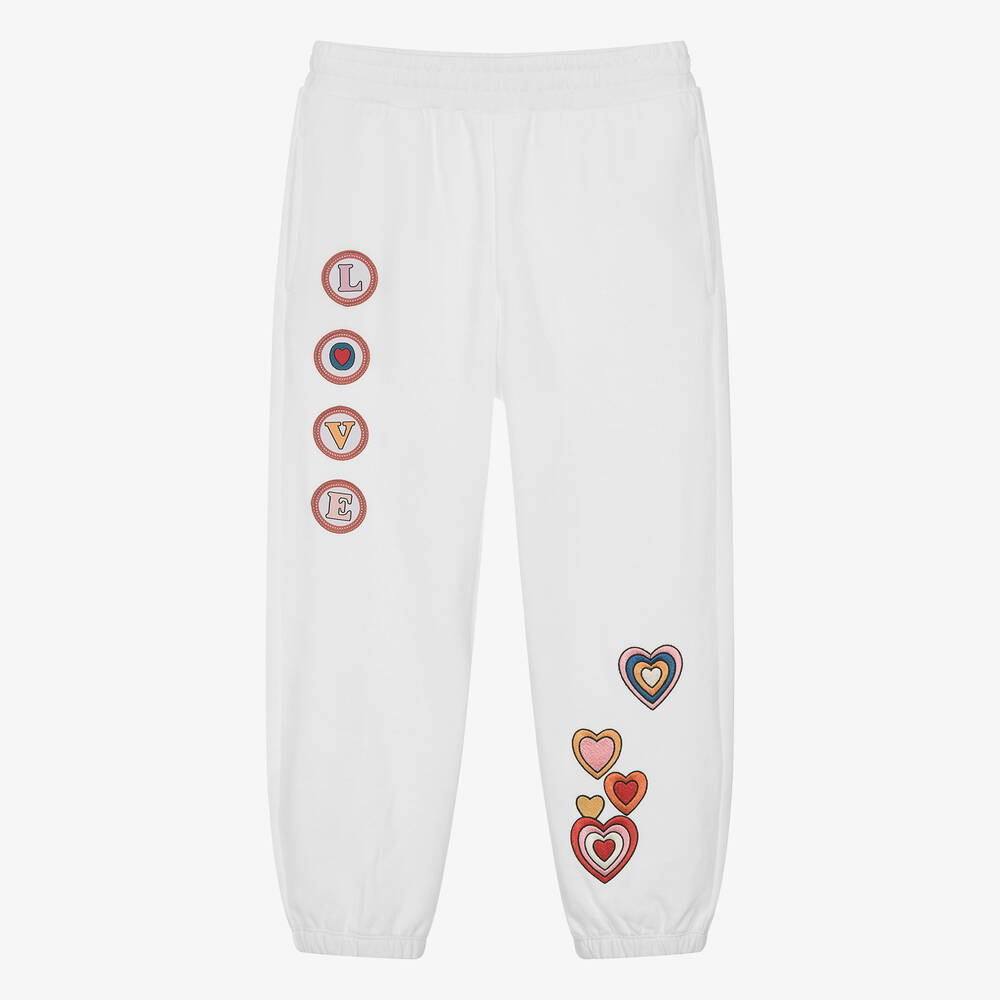 Stella McCartney Kids - Teen Girls White Cotton Hearts Joggers | Childrensalon