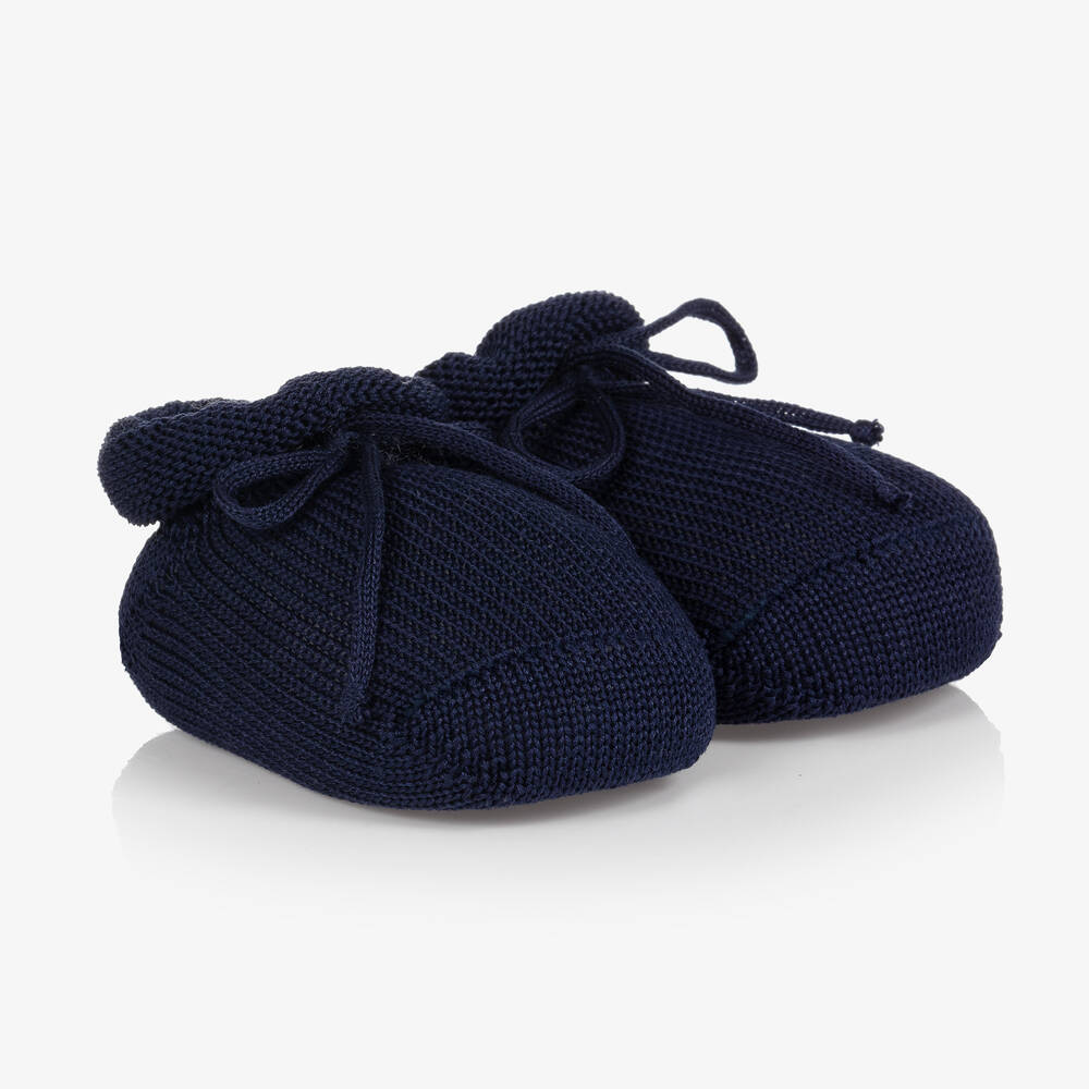 Story Loris - Blue Cotton Knit Baby Booties | Childrensalon