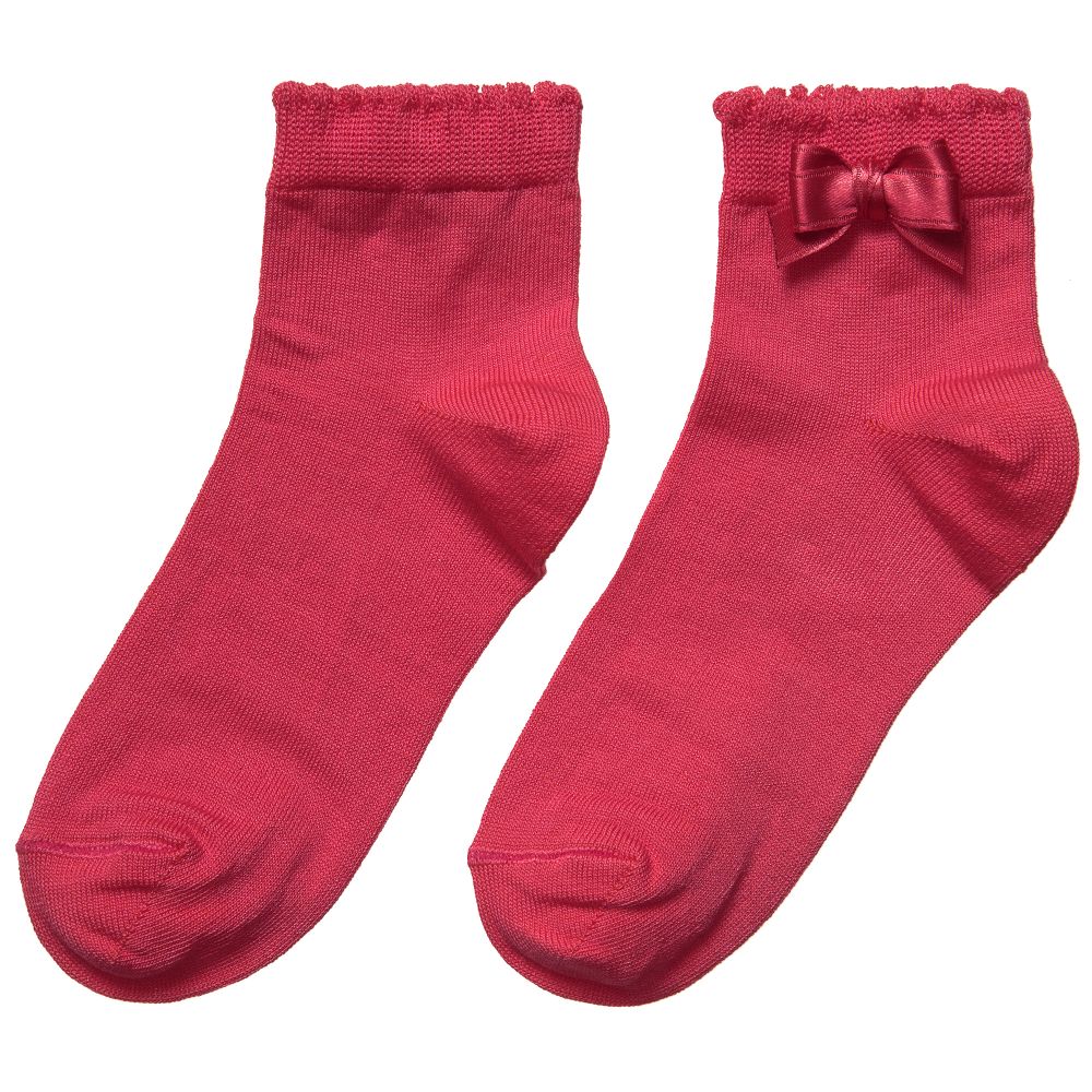 Story Loris - Girls Dark Pink Socks with Bow | Childrensalon Outlet