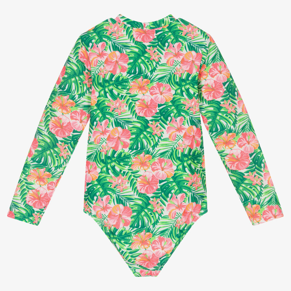 Sunuva - Teen Girls Pink & Green Tropical Swimsuit | Childrensalon Outlet