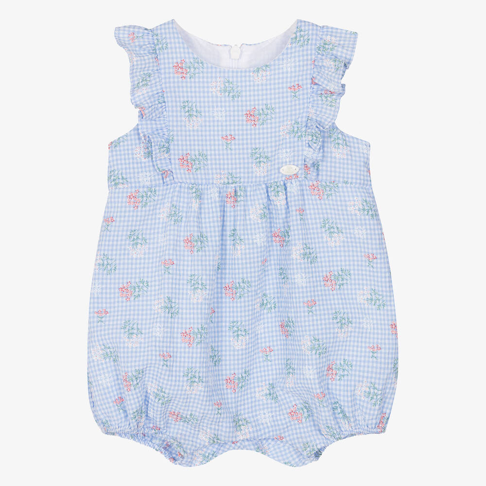 Tartine et Chocolat - Baby Girls Blue Gingham Floral Shortie | Childrensalon