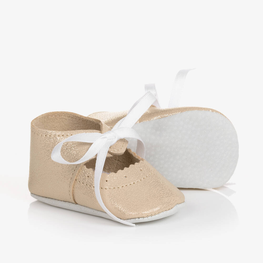 Tartine et Chocolat - Baby Girls Gold Leather Pre-Walker Shoes | Childrensalon