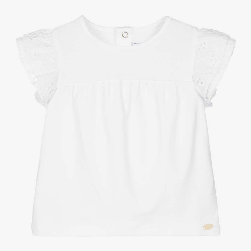 Tartine et Chocolat - Baby Girls White Cotton Frill Blouse | Childrensalon