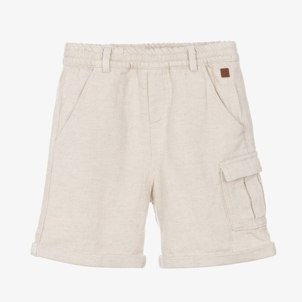 Tartine et Chocolat - Boys Beige Cotton & Linen Cargo Shorts | Childrensalon