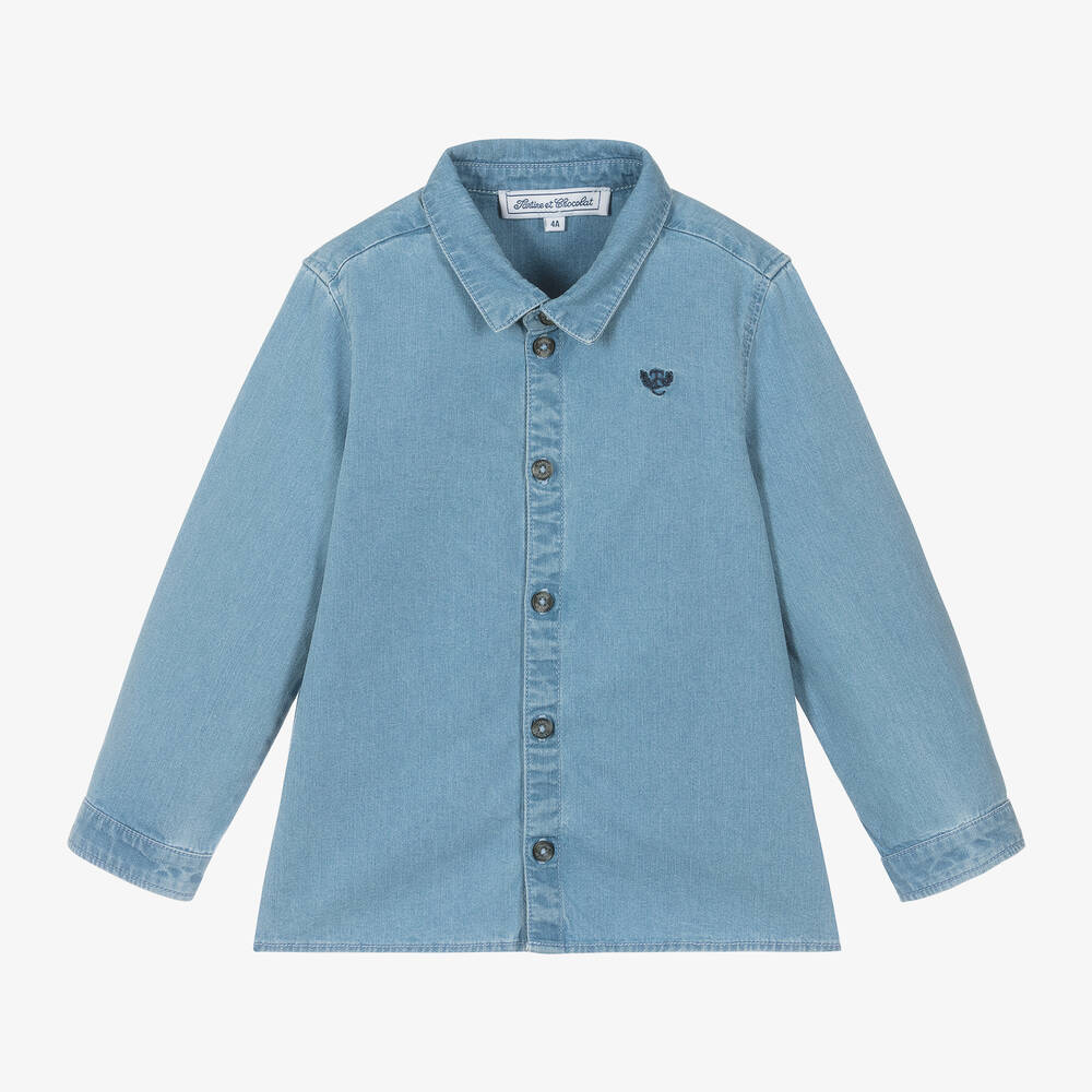 Tartine et Chocolat - Boys Blue Denim Shirt | Childrensalon