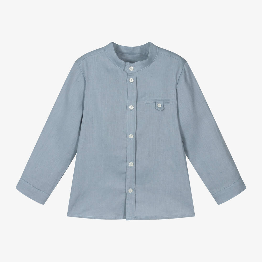 Tartine et Chocolat - Boys Blue Linen Shirt | Childrensalon