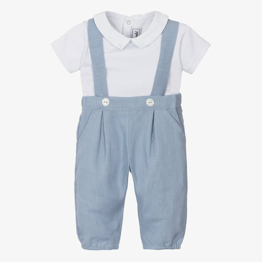 Tartine et Chocolat - Boys Blue Linen Trouser Set | Childrensalon