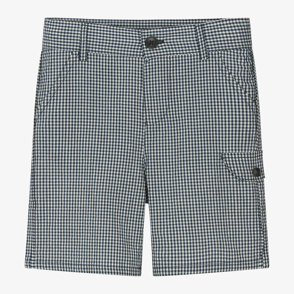 Tartine et Chocolat - Boys Blue & White Cotton Gingham Shorts | Childrensalon