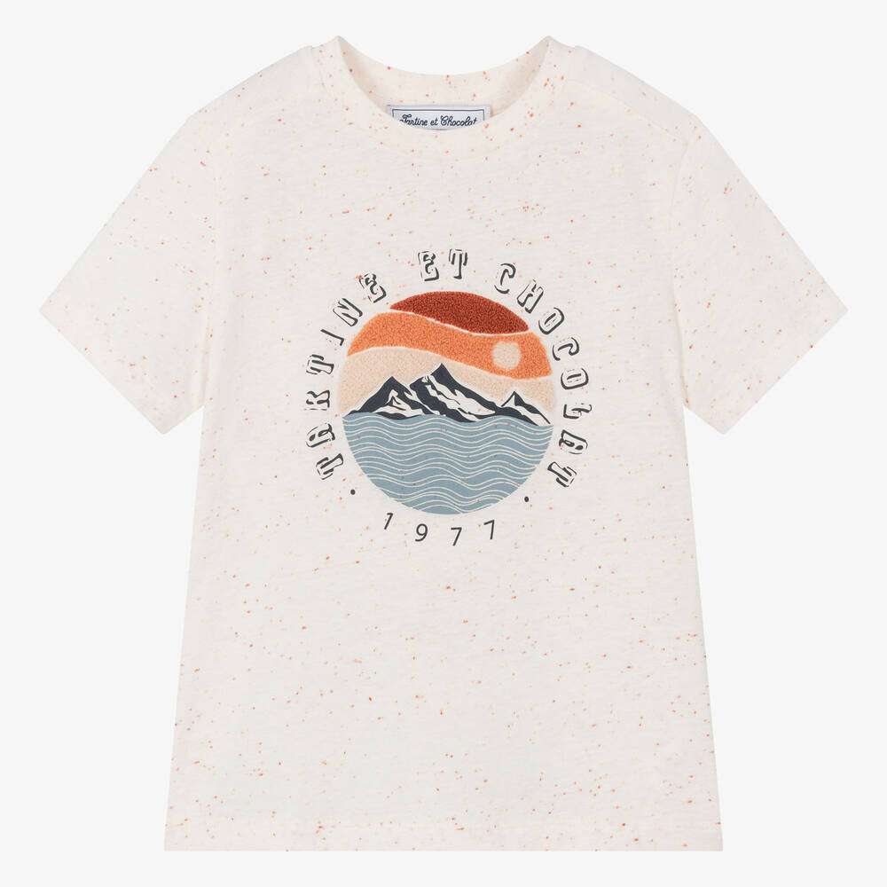 Tartine et Chocolat - Boys Ivory Cotton Mountain T-Shirt | Childrensalon