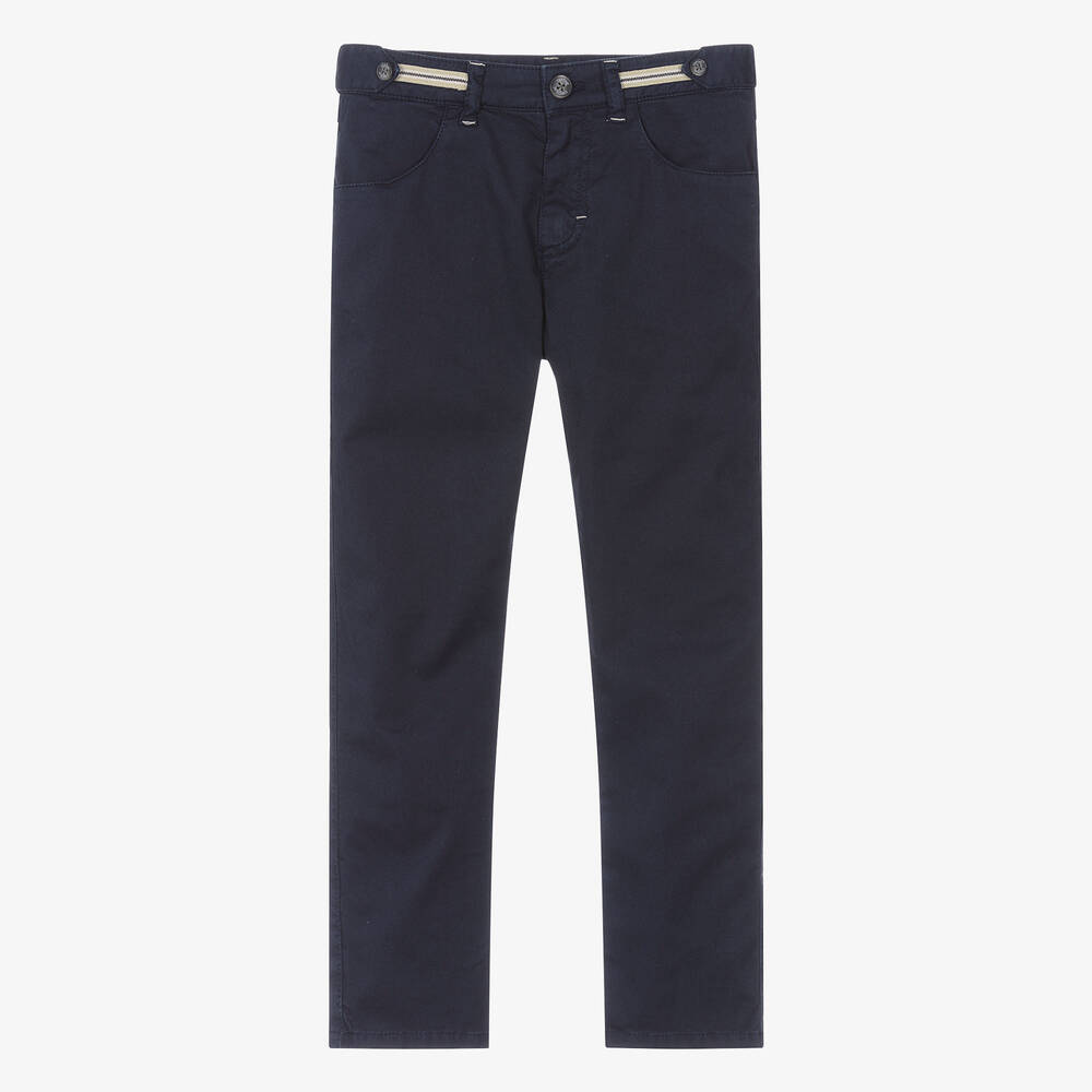 Tartine et Chocolat - Boys Navy Blue Cotton Twill Trousers | Childrensalon