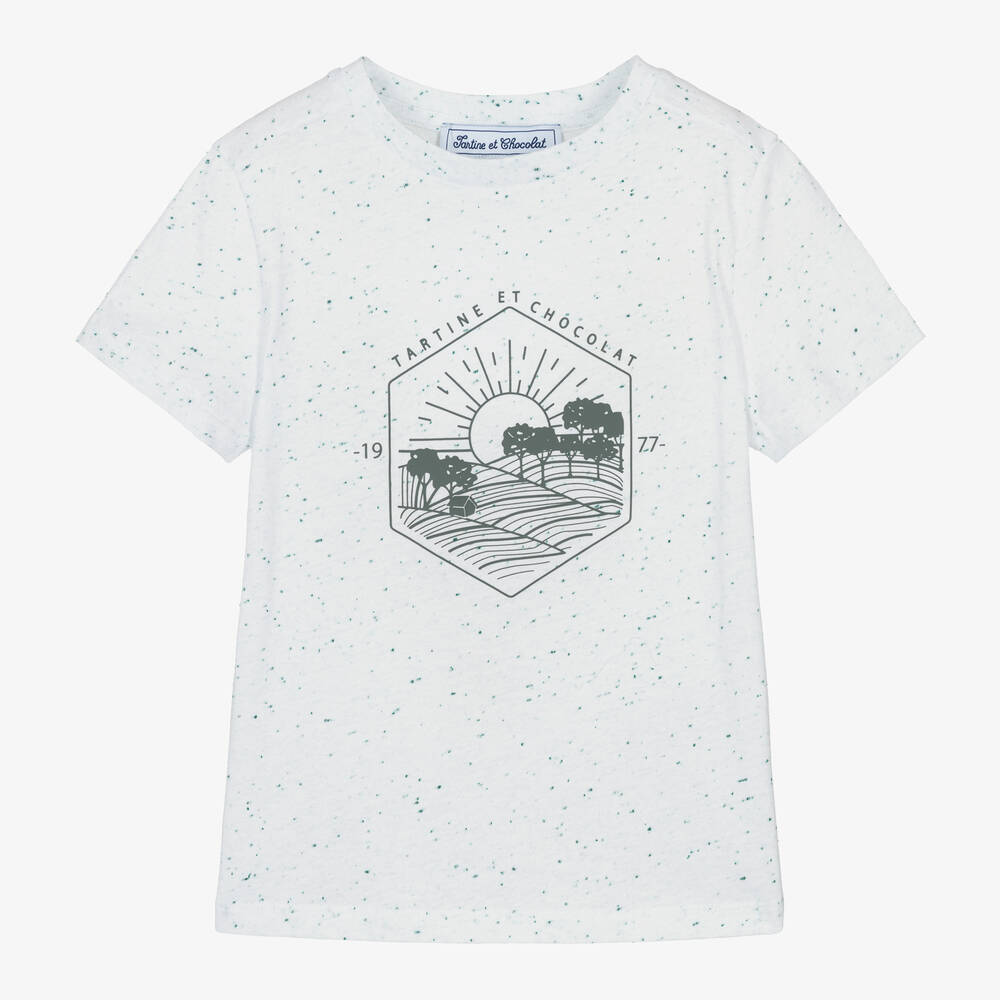 Tartine et Chocolat - Boys White & Green Cotton Trees T-Shirt | Childrensalon