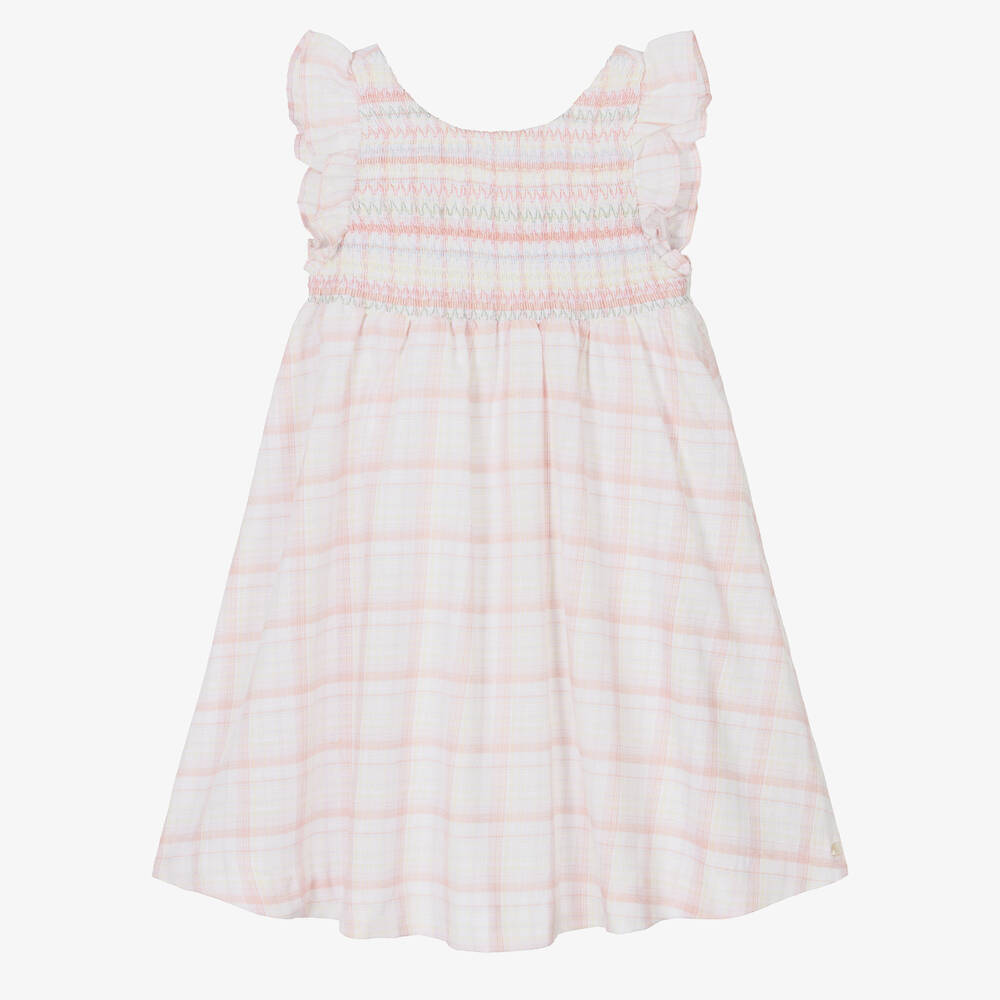 Tartine et Chocolat - Girls Pink Check Smocked Dress | Childrensalon