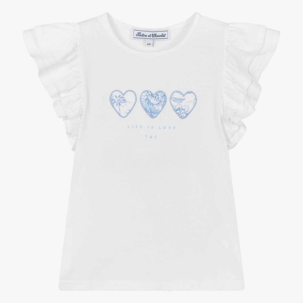 Tartine et Chocolat - Girls White Cotton Liberty Heart T-Shirt | Childrensalon