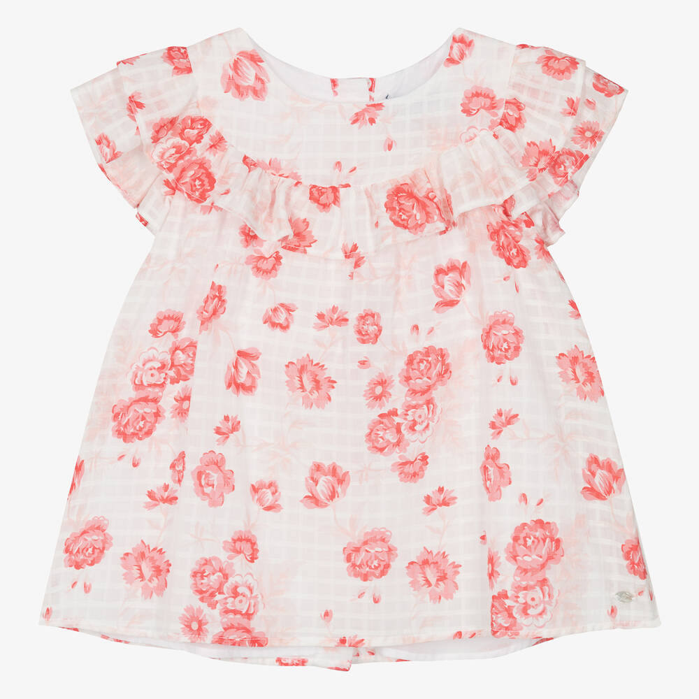 Tartine et Chocolat - Girls White & Red Floral Cotton Blouse | Childrensalon