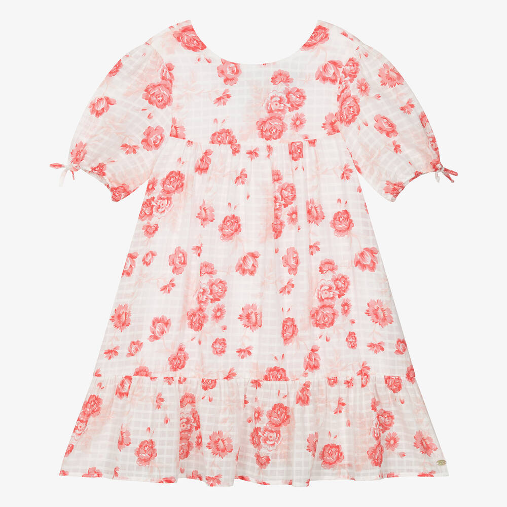 Tartine et Chocolat - Girls White & Red Floral Cotton Dress | Childrensalon