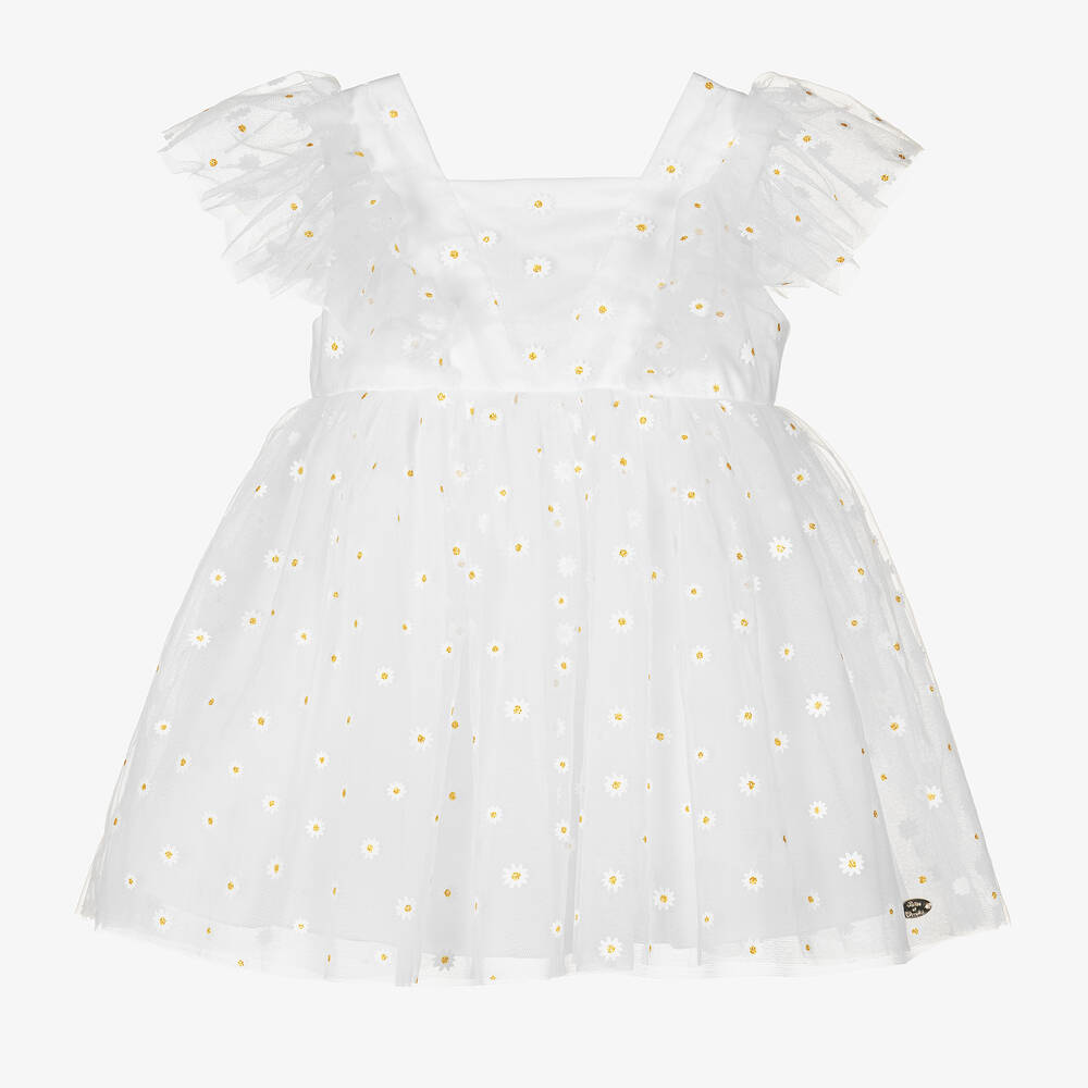 Tartine et Chocolat - Girls White Tulle Daisy Dress | Childrensalon