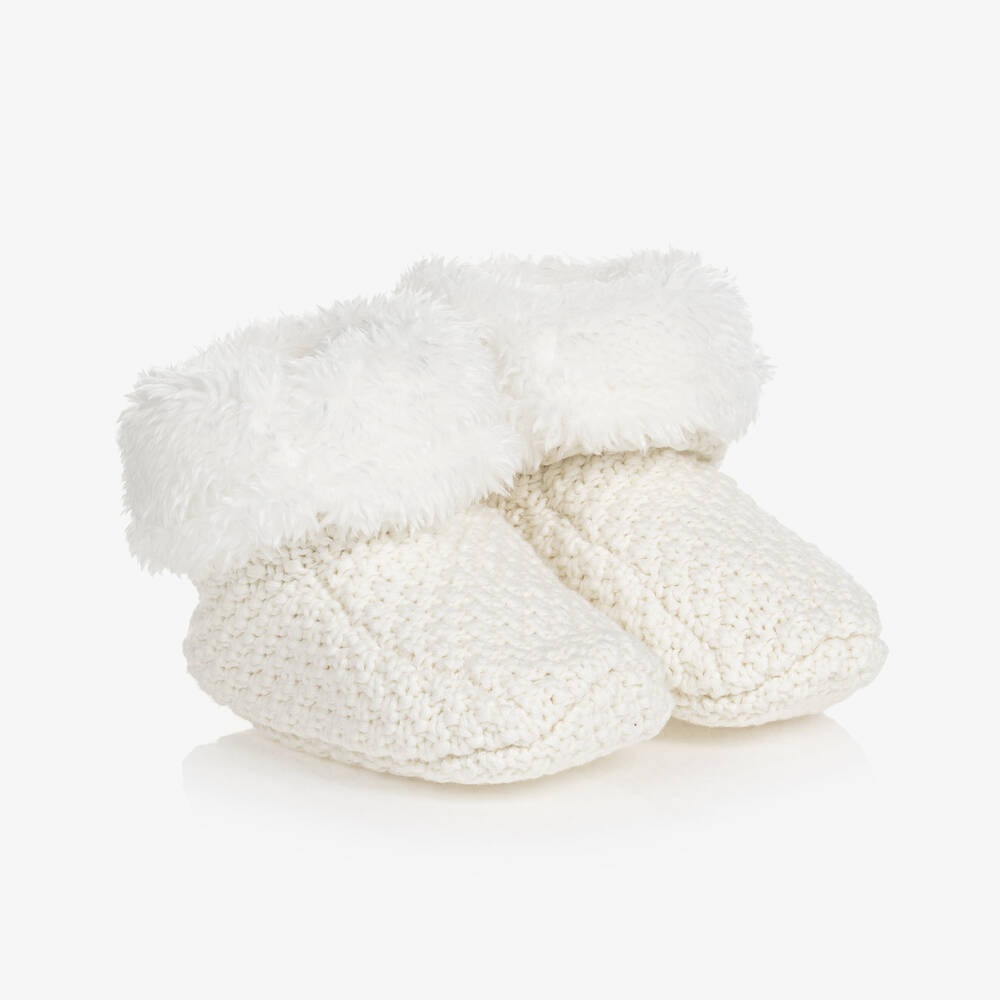 The Little Tailor - Ivory Knitted Baby Booties | Childrensalon