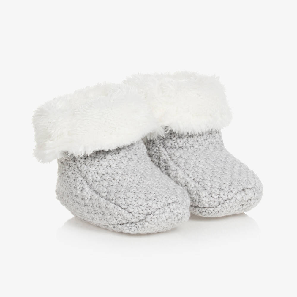 The Little Tailor - Chaussons Bébé Gris Clair Tricoté | Childrensalon