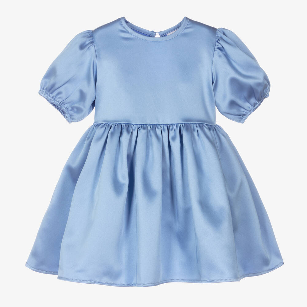 The Tiny Universe - Girls Blue Satin Sash Dress | Childrensalon Outlet
