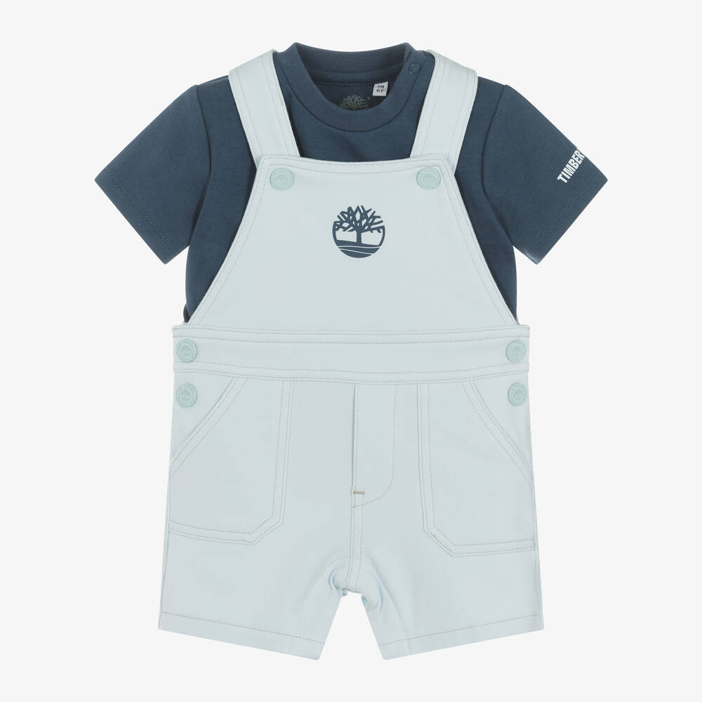 Timberland - Baby Boys Blue Organic Cotton Dungaree Set | Childrensalon